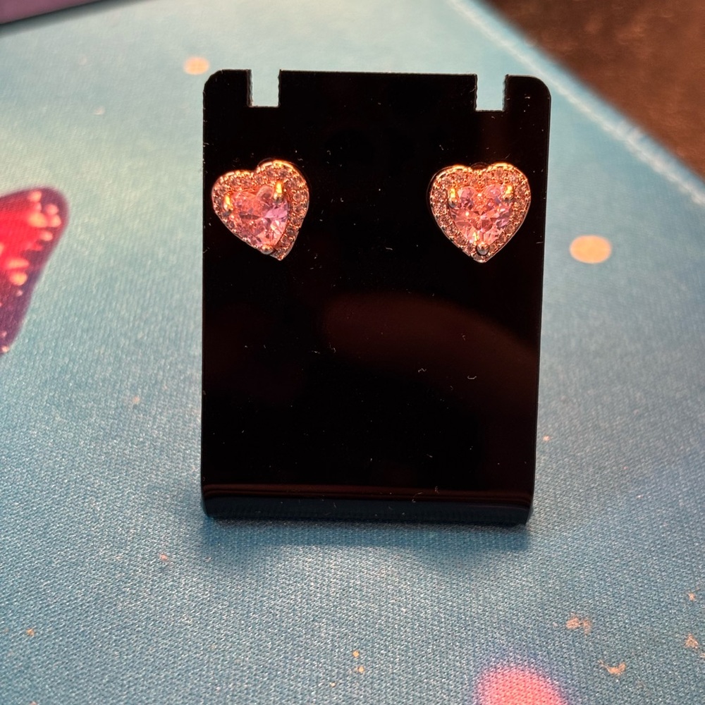 Sparkling Pink and Silver Heart Earrings